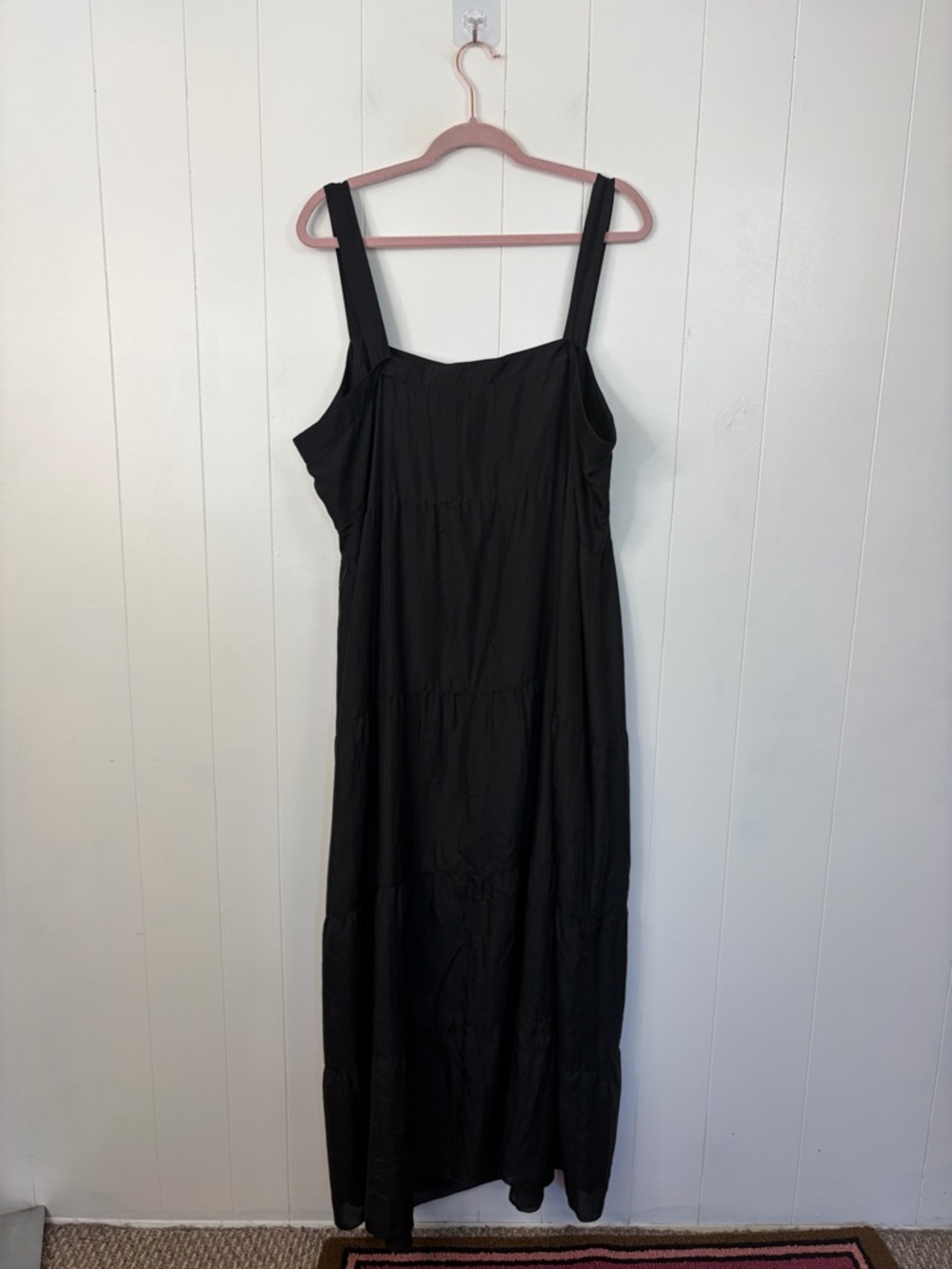 Eileen Fisher 100% Silk Black Habutai Dress Maxi Tiered Peasant summer size 2X - Picture 4 of 11